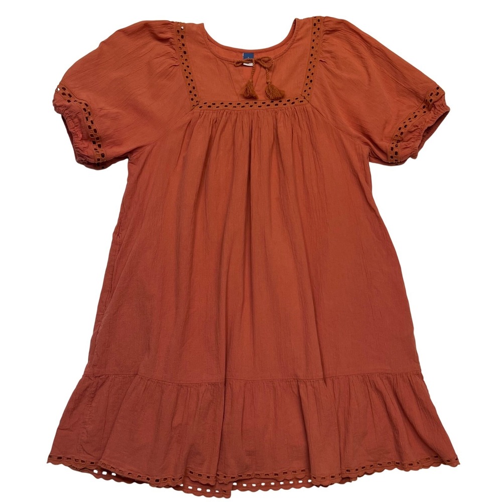 Old Navy Terracotta 100% Cotton Gauze Eyelet Tiered Prairie Peasant Dress Size L